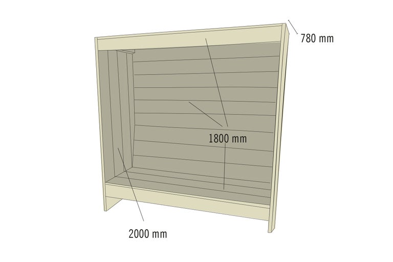 Raft cu dimensiunile 780 mm adâncime, 1800 mm înălțime și 2000 mm lățime.