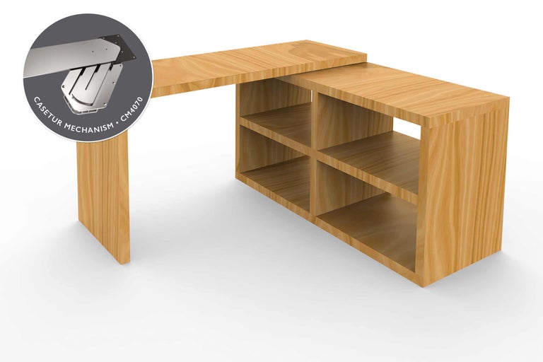 Birou din lemn cu rafturi și mecanism rotativ