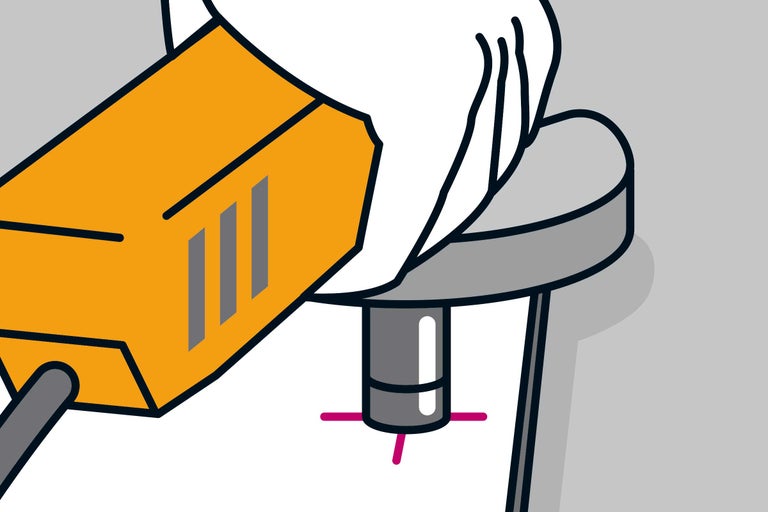 Ilustrație cu o mașină de găurit cu coloană cu laser