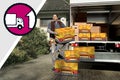 Un bărbat încarcă pachete Hornbach într-o furgonetă
