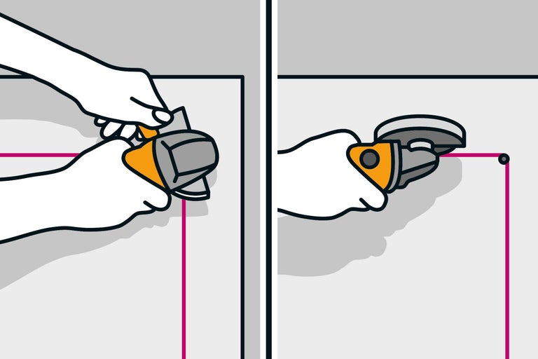 Ilustrație ce arată tăierea unei plăci ceramice cu o polizor unghiular