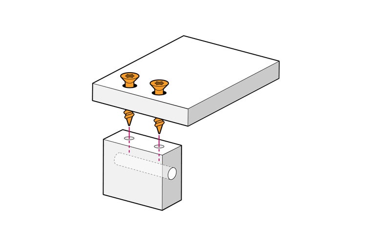 Ilustrație a asamblării unei piese de lucru cu șuruburi