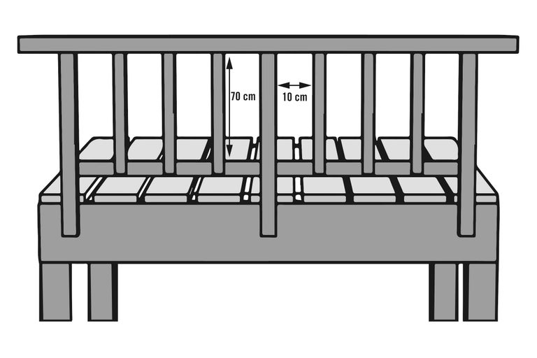 Ilustrație a unui strat înălțat cu dimensiunile de 70 centimetri înălțime și 10 centimetri lățime a stâlpilor