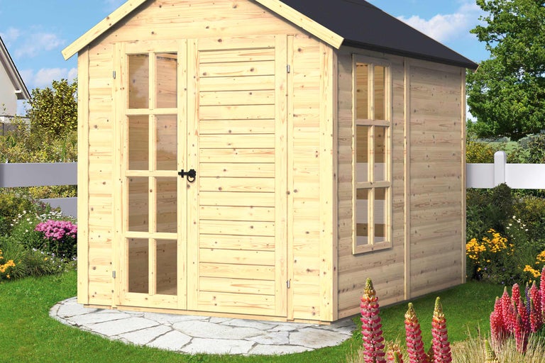 Căsuță de grădină din lemn cu ușă dublă și ferestre pentru exterior