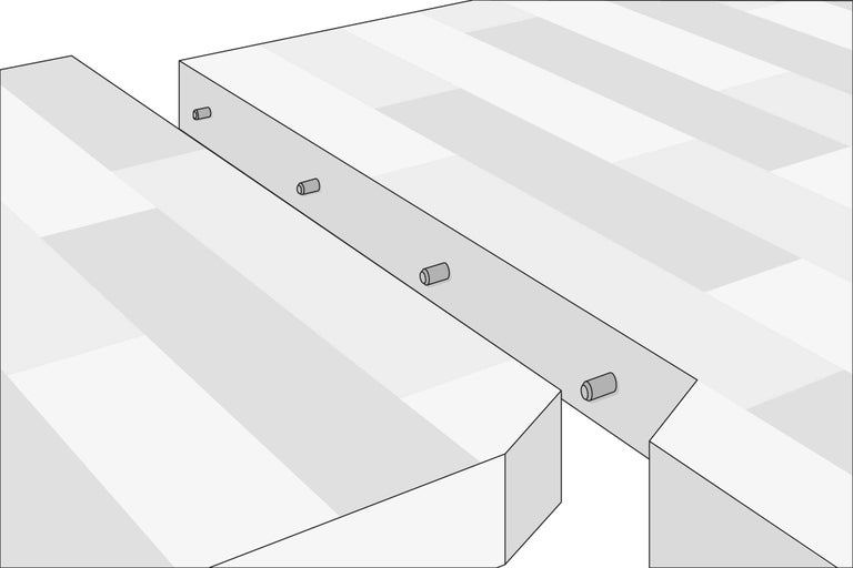 Ilustrație cu dibluri din lemn care conectează două scânduri de lemn