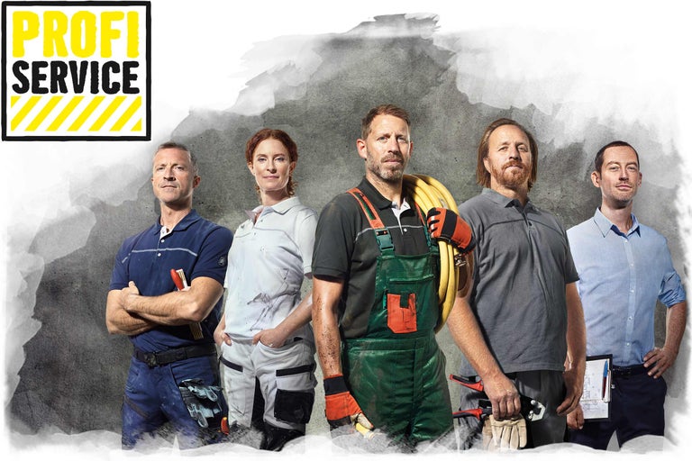 Cinci meseriași cu logo-ul Profi Service de la Hornbach