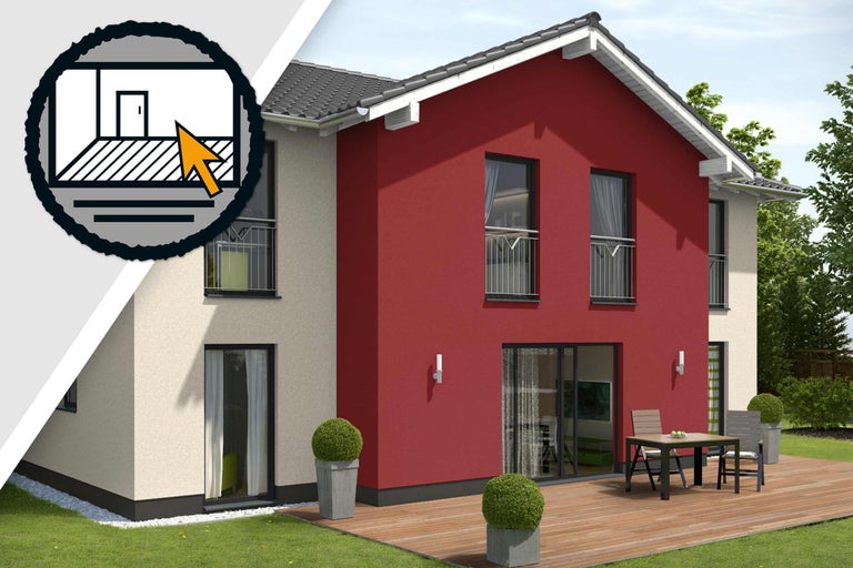 Casă modernă cu două etaje, cu terasă și grădină