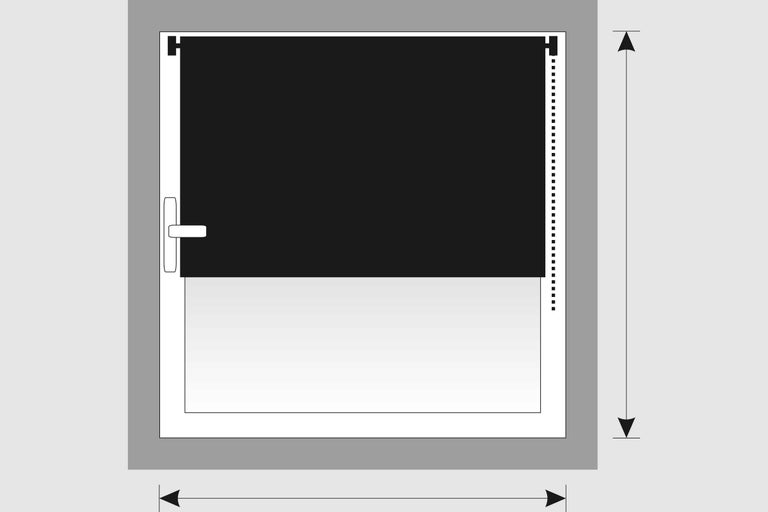 Ilustrație a unei ferestre cu jaluzea și indicații de dimensiuni