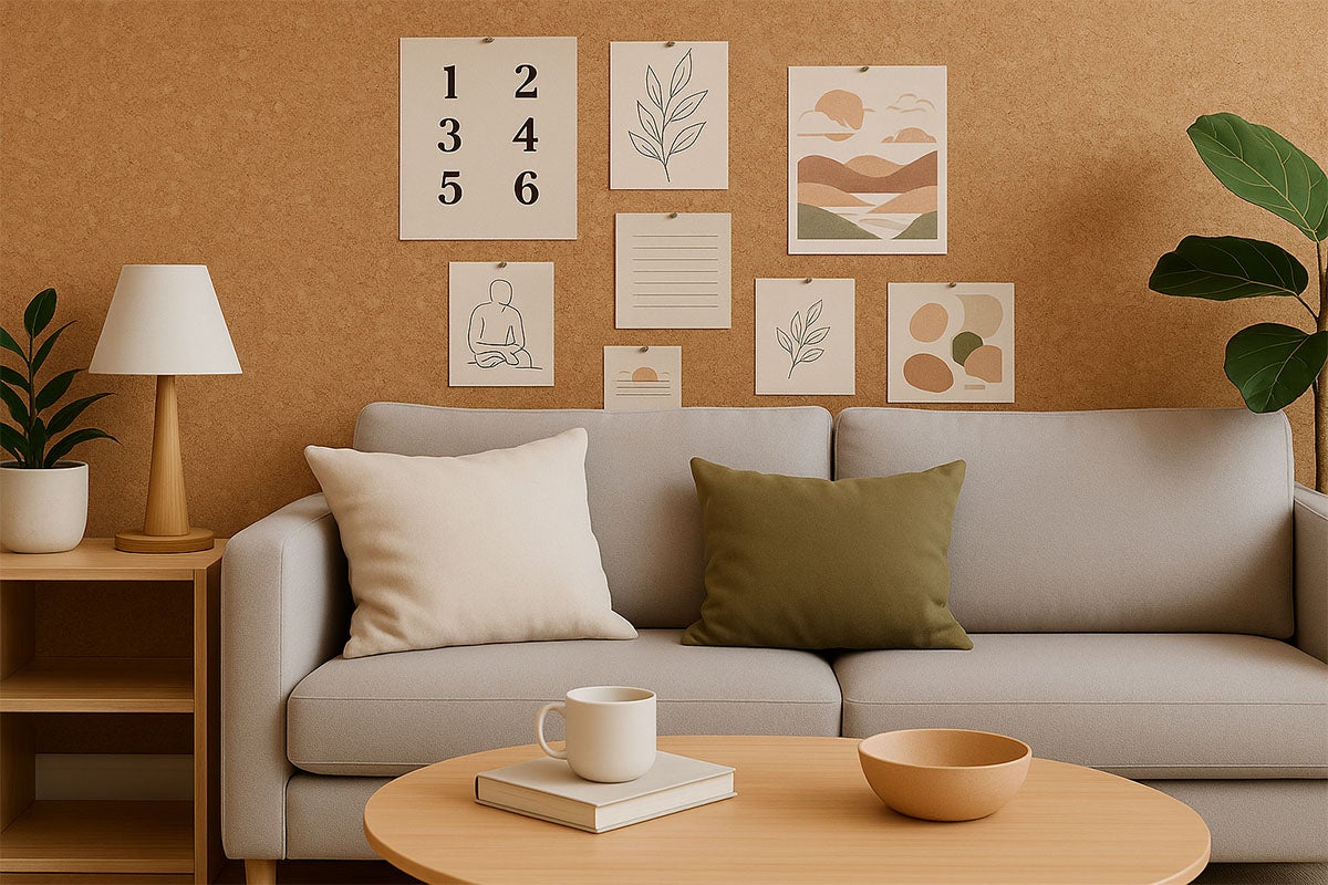 Living cu canapea, masă și decorațiuni murale pentru o atmosferă confortabilă