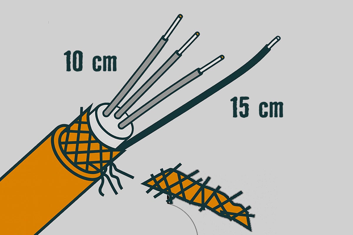 Ilustrație a unui cablu dezizolat cu dimensiuni