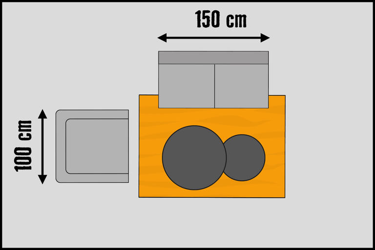 Vedere de sus a unui dulap de bază pentru lavoar cu dimensiunile de 150 pe 100 centimetri