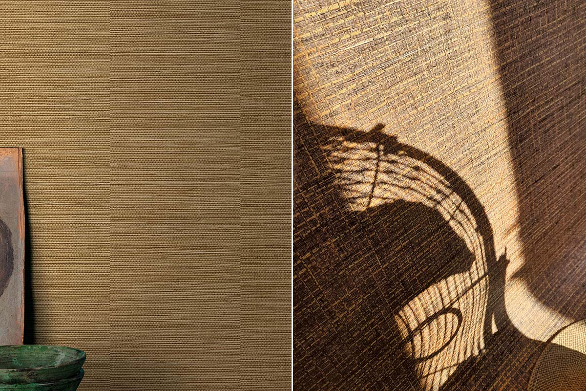 Vizualizare detaliată a unui tapet textil cu structură orizontală