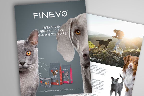Broșură Finevo cu hrană pentru pisici și câini