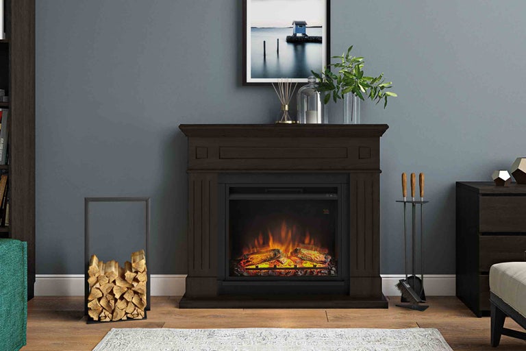 Șemineu electric decorativ cu suport pentru lemne și set de șemineu pentru o atmosferă confortabilă în cameră