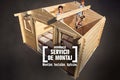 Două persoane asamblează o casă din lemn cu serviciul de asamblare Hornbach.