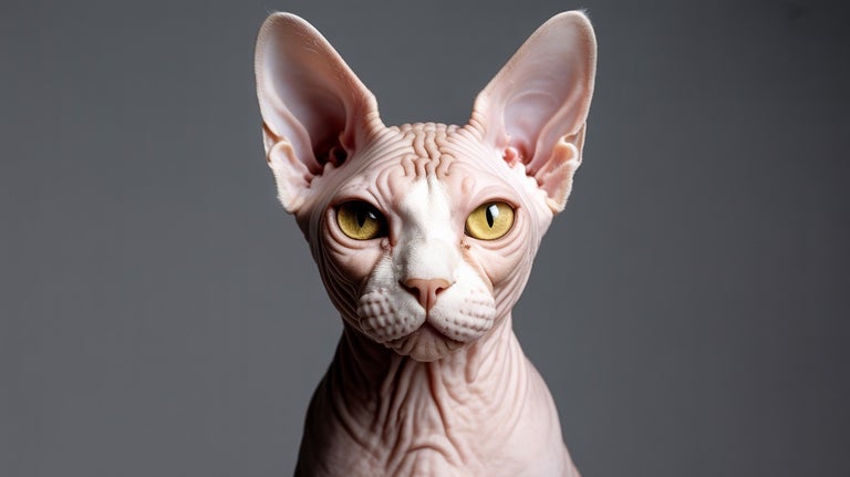 Prim-plan cu o pisică Sphynx