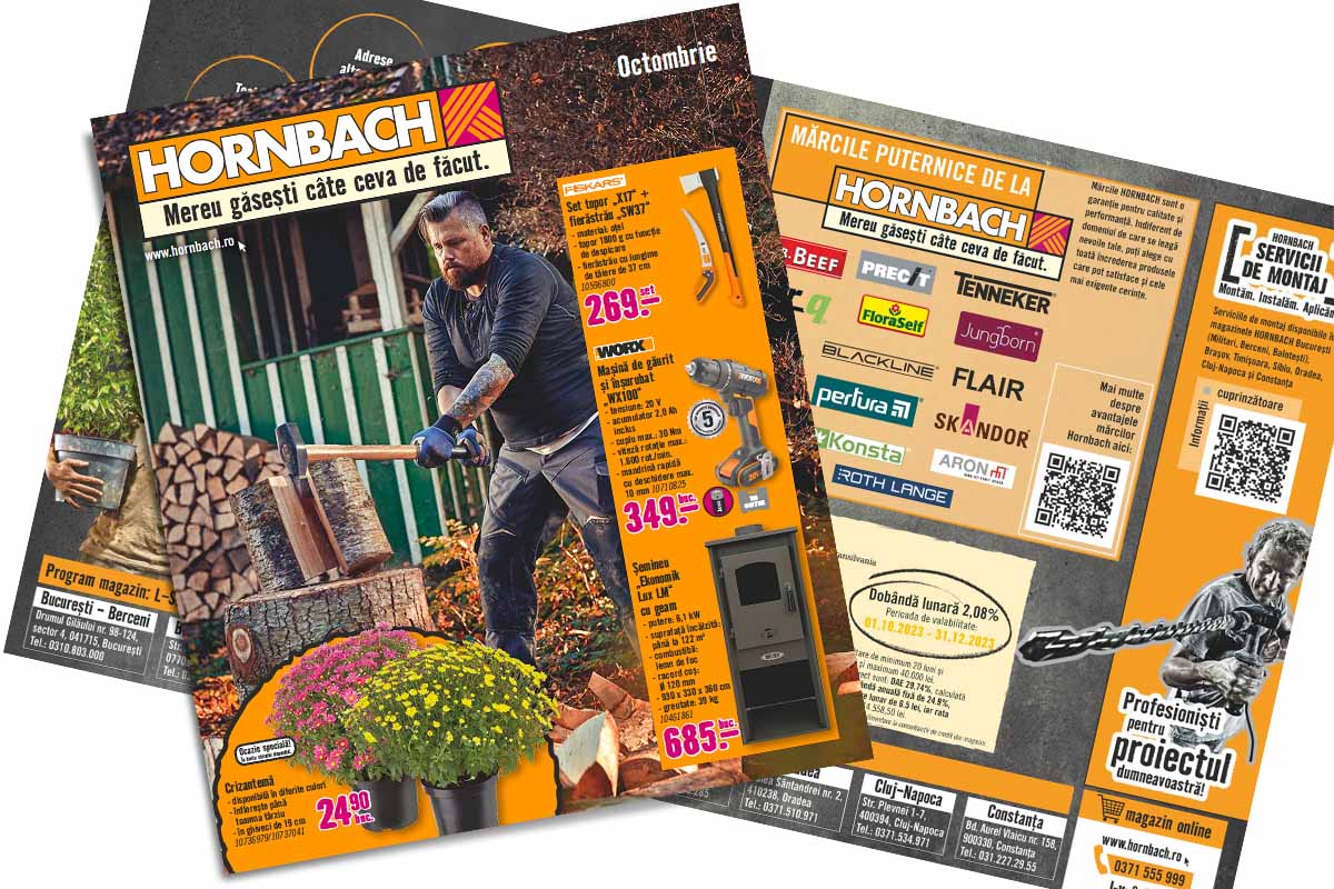 Mai multe prospecte Hornbach cu oferte pentru unelte, plante și servicii