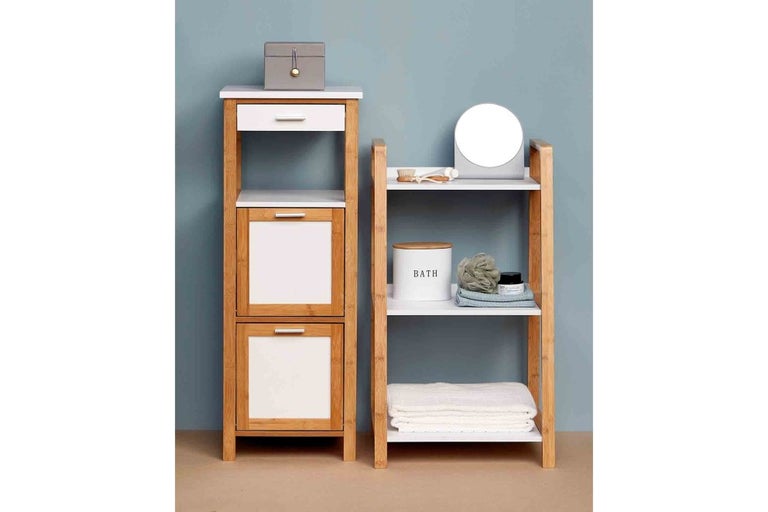 Dulap de baie și raft din lemn cu rafturi și spațiu de depozitare