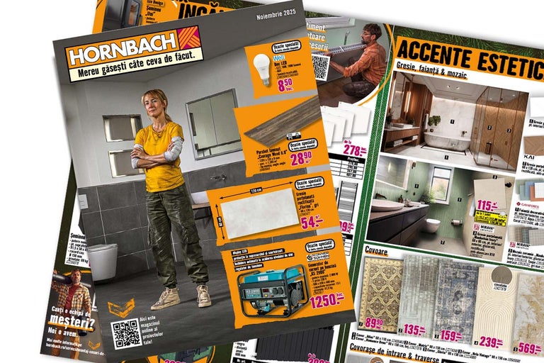 Broșura Hornbach noiembrie 2025 cu oferte pentru baie, pardoseli și generatoare
