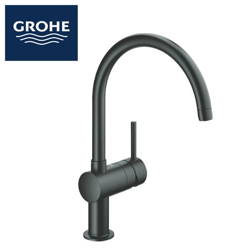 Logo Grohe. Baterie de bucătărie neagră.