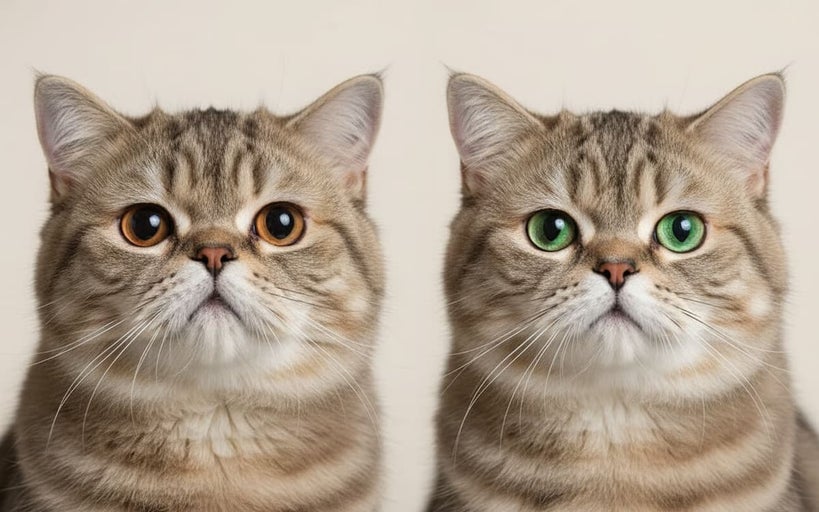 Prim-plan cu două pisici tigrate cu culori diferite ale ochilor