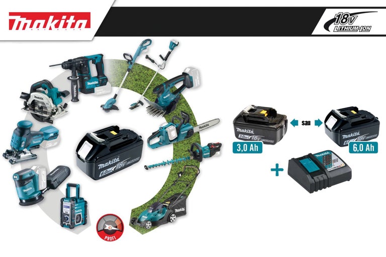 Unelte și echipamente de grădinărit Makita cu baterii litiu-ion de 18 volți și încărcător