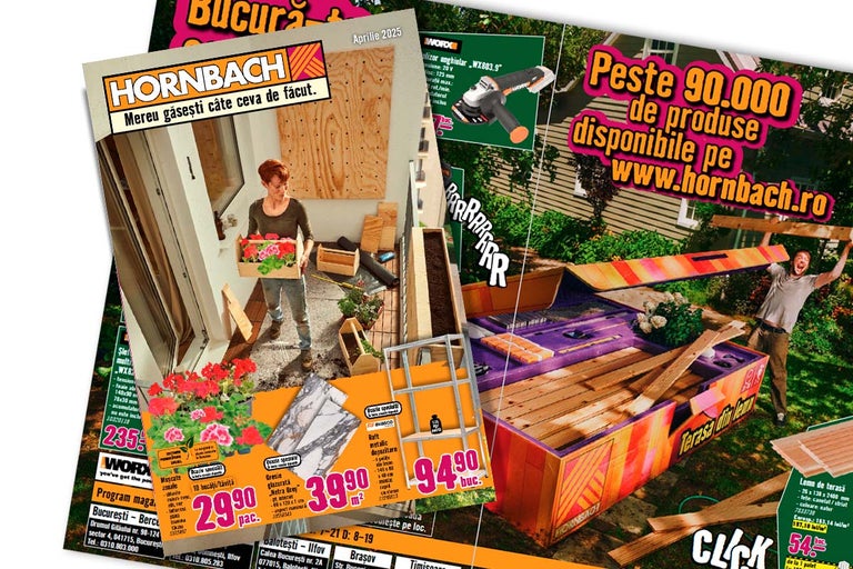 Reclamă Hornbach cu produse de grădinărit și unelte