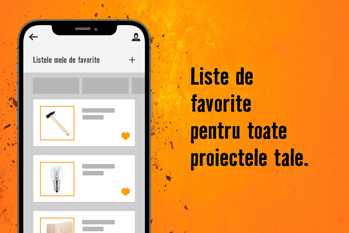 Ecran de smartphone cu liste de favorite pentru proiecte