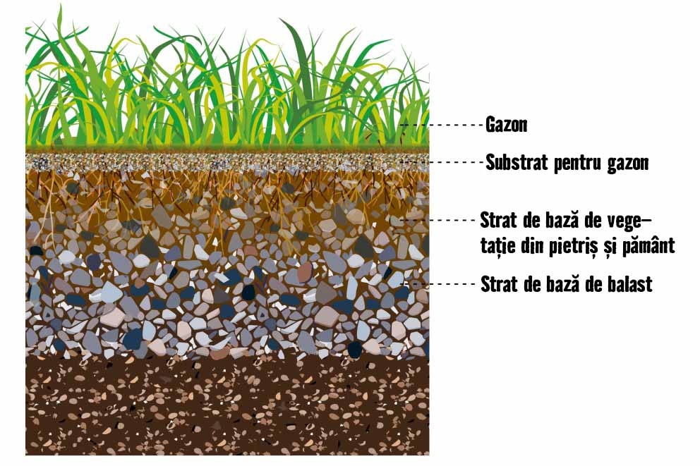 Schema structurii gazonului cu diferite straturi