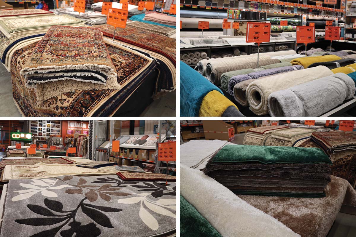 Selecție de covoare și traverse în magazinul Hornbach
