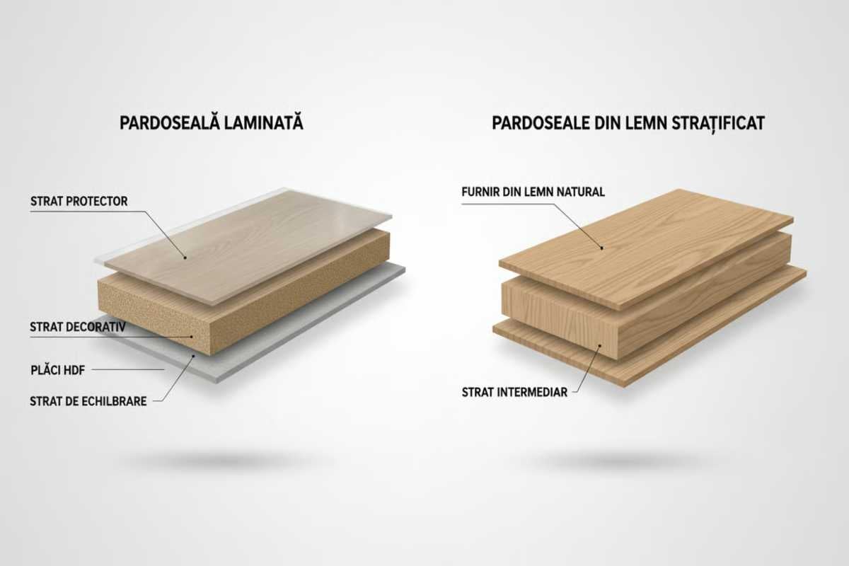Structura straturilor de laminat și parchet multistrat