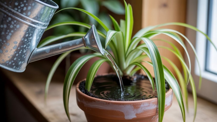 Udați o plantă de apartament în ghiveci cu o stropitoare