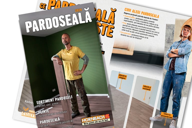 Campania Hornbach pentru pardoseli 2024 prezintă un sortiment de parchet, vinil și gresie.