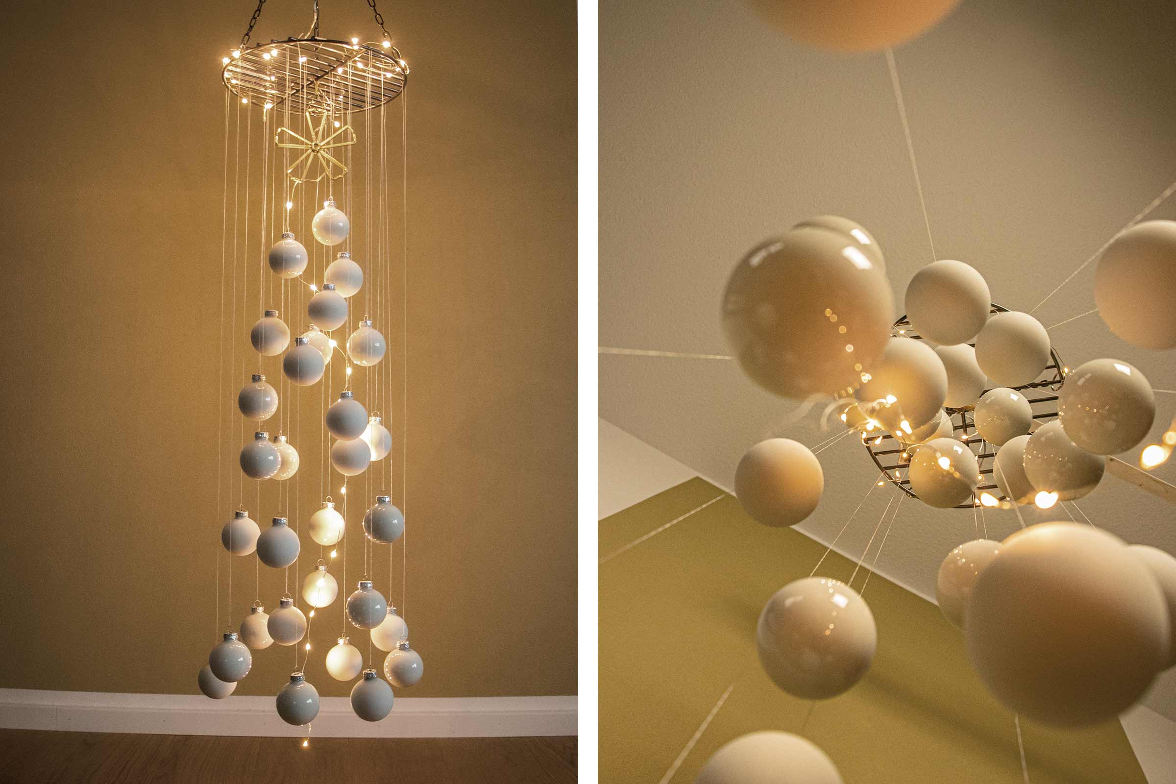 Lumină suspendată decorativă cu sfere și lanț luminos