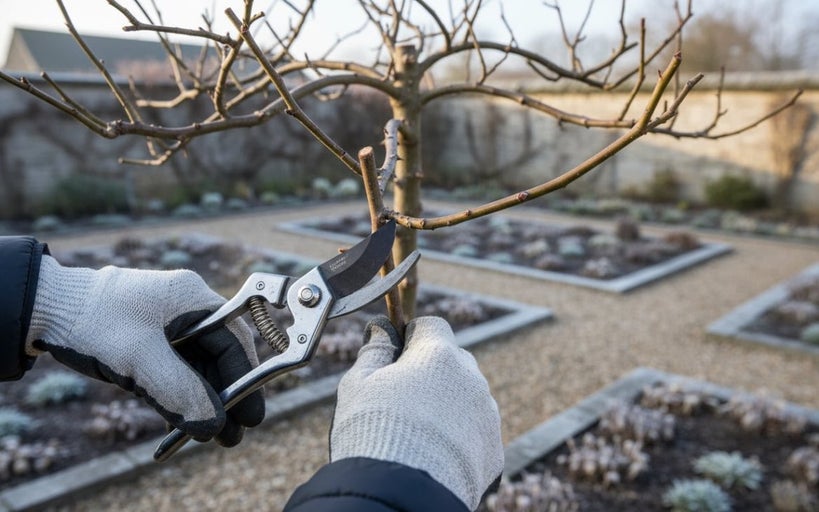 Tăierea copacilor cu foarfeca de grădină în grădină