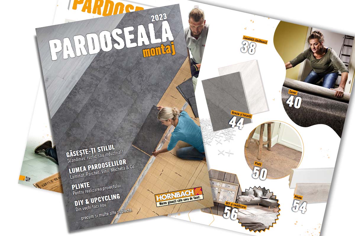 Catalogul de pardoseli Hornbach 2023 cu informații despre laminate, parchet, vinil și multe altele