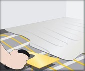 Ilustrație cu montarea unei încălziri prin pardoseală cu masă de egalizare