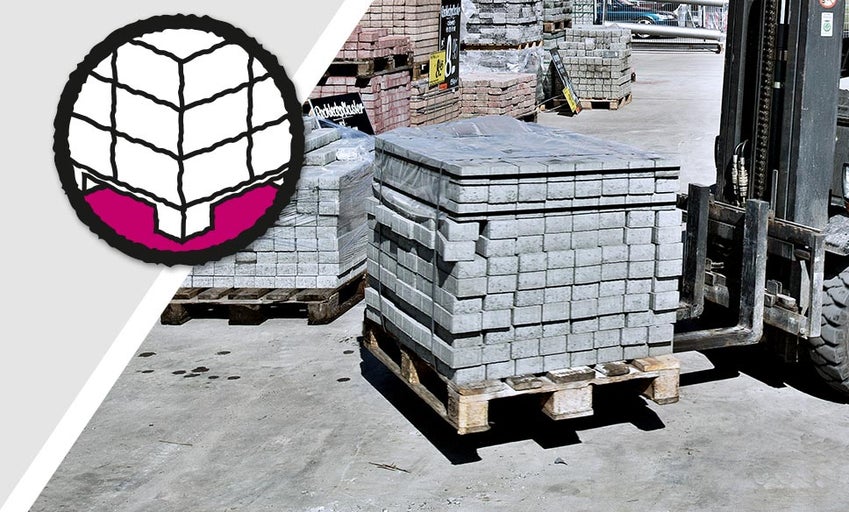 Pavele pe paleți cu stivuitor și simbol pentru ambalare adecvată pentru paleți