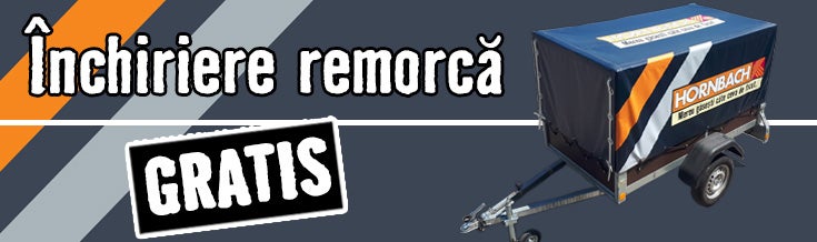Banner pentru închiriere remorcă gratuită cu o remorcă cu Hornbach Logo.