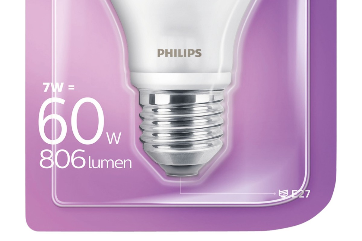 Bec LED Philips, 7 wați echivalent cu 60 wați, 806 lumeni, soclu E27