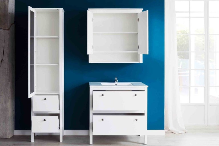 Set de mobilier de baie cu lavoar, dulap cu oglindă și dulap înalt