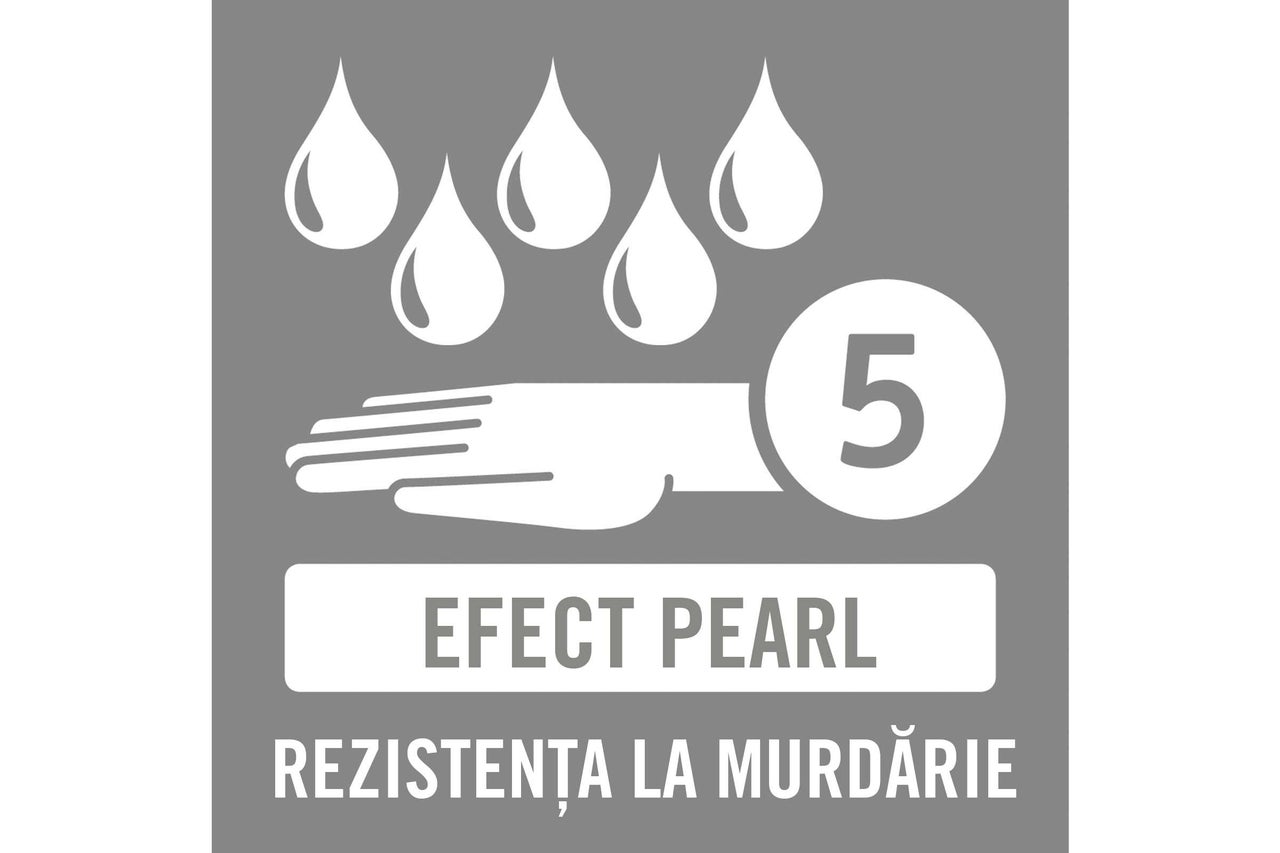 Simbol pentru rezistența la murdărie cu efect perlat și clasa de rezistență 5
