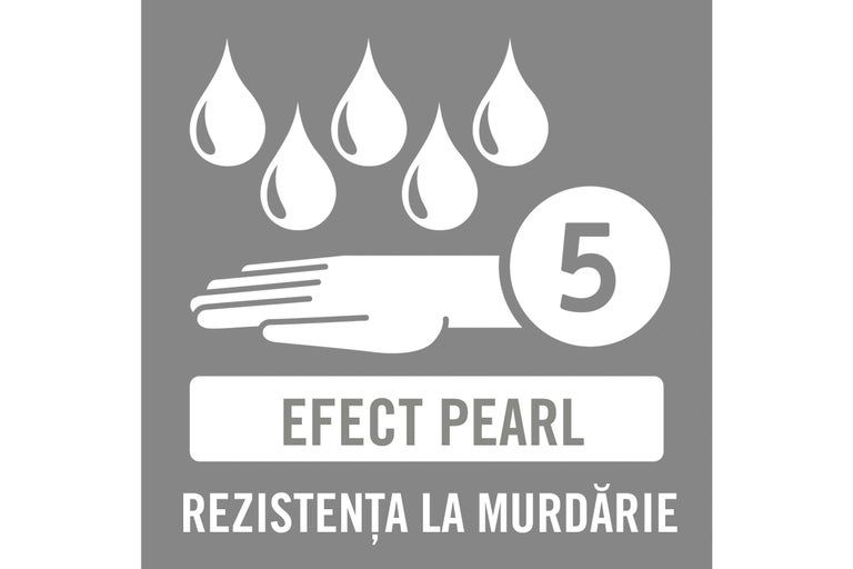 Simbol pentru rezistența la murdărie cu efect perlat și clasa de rezistență 5