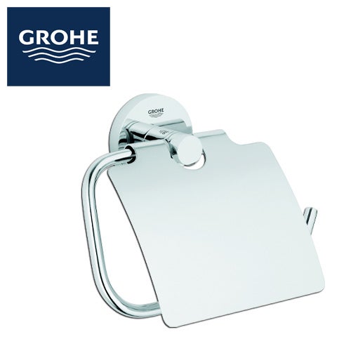 Logo Grohe. Suport metalic pentru hârtie igienică pentru montare pe perete.