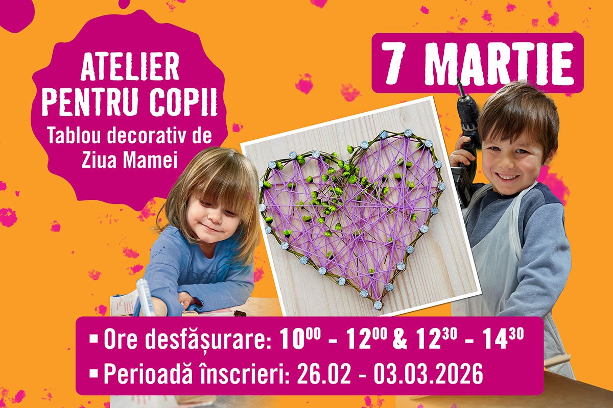 Anunț pentru un atelier pentru copii cu tema tablou decorativ de Ziua Mamei