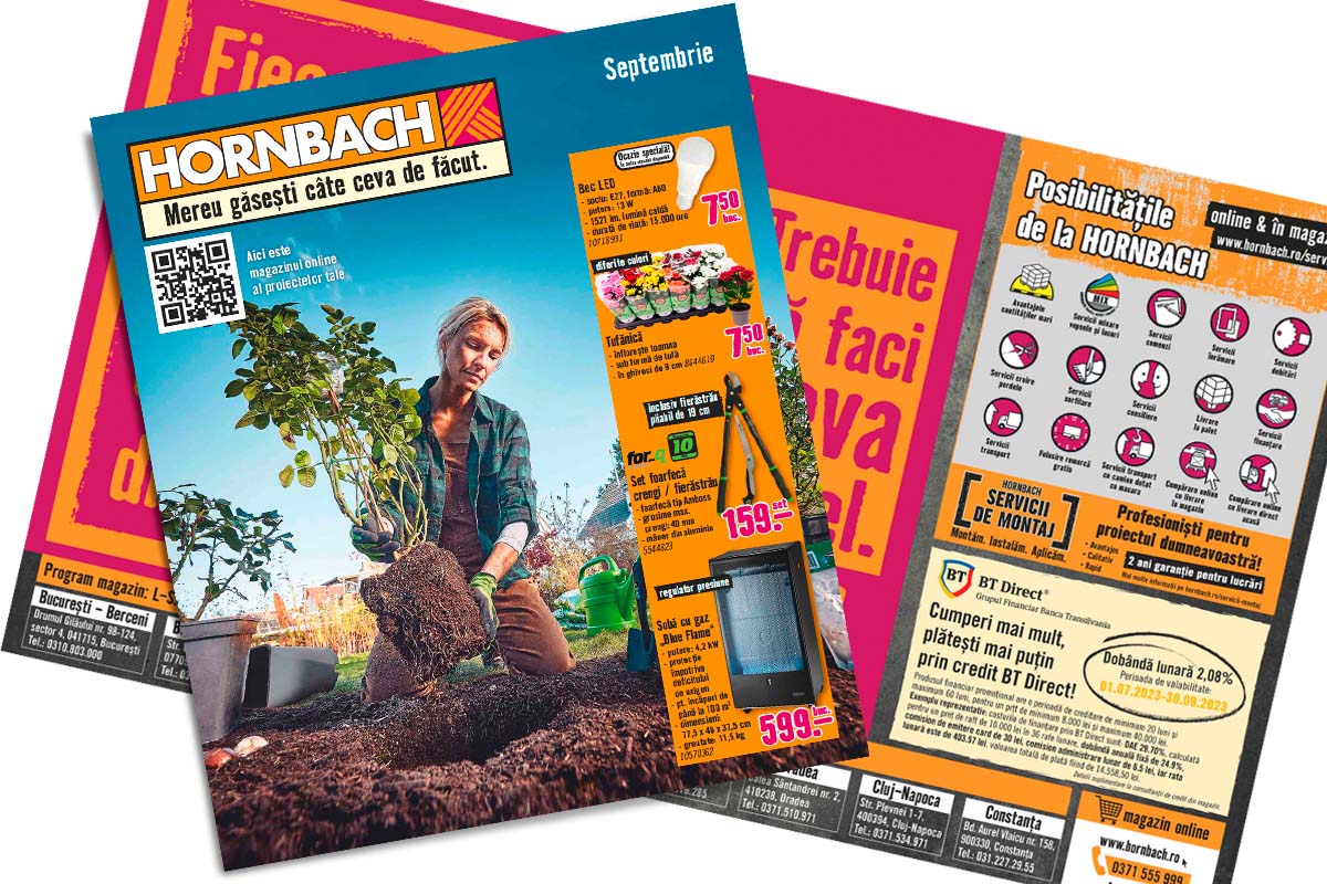 Revistă de oferte Hornbach cu produse de grădină și articole pentru construcții