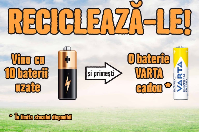 Acțiune de reciclare a bateriilor: Aduceți bateriile uzate și primiți o baterie nouă Varta.