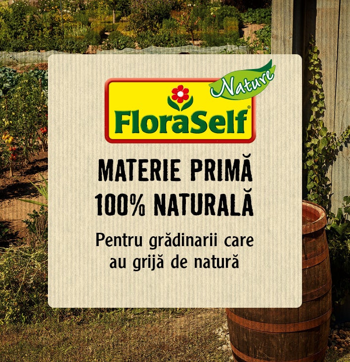 Logo FloraSelf: Materie primă, 100% naturală. Pentru grădinarii care au grijă de natură.