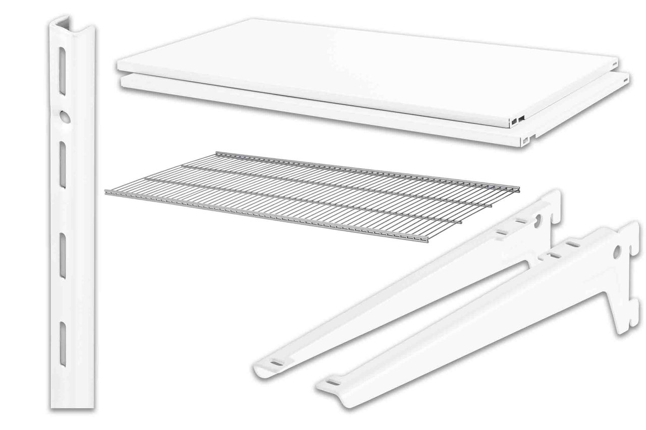 Componente rafturi: șine de raft, scânduri de raft, raft din plasă și console de raft