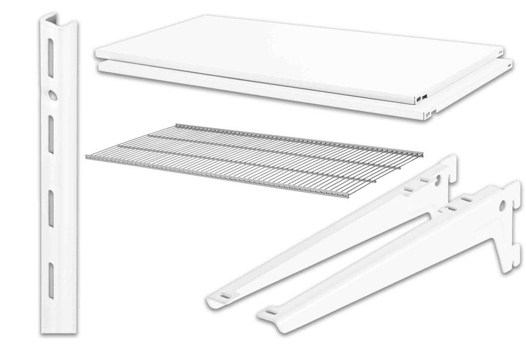 Componente rafturi: șine de raft, scânduri de raft, raft din plasă și console de raft